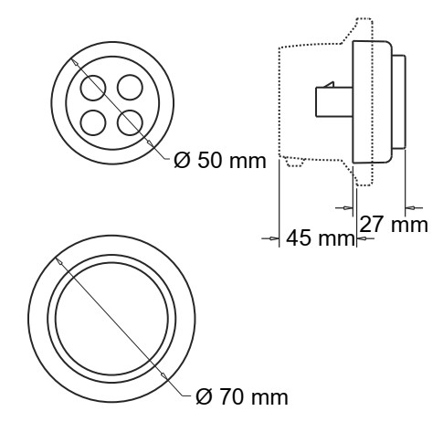 FARO TRASERO LED BAIML 3030 50MM (4 LED) UNIPOLAR BIVOLTAJE VERDE